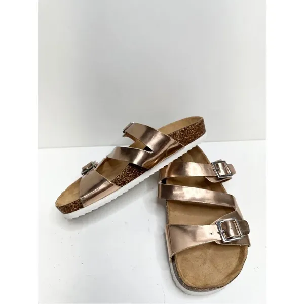 Lisa Vicky Womens Rose Gold Metallic Triple Strap Cork Footbed Sandals Size‎ 6M - Image 6