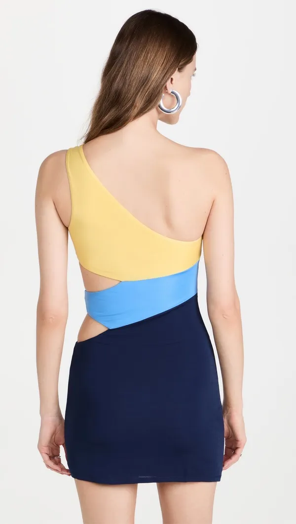 Staud Letta asymmetric jersey mini dress in cool ocean multi size S small - Image 6
