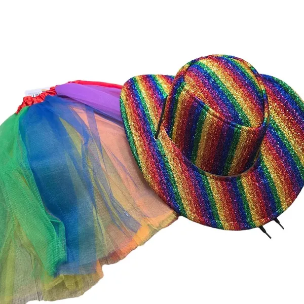 Rainbow sparkle glitter Cowboy Hat & Tutu Set pride LGBTQIA+ rainbow halloween - Image 7