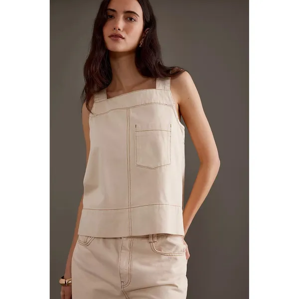 Aligne Meadow Ecru Organic Cotton Denim Pinafore Top Tan Beige Sz US 4 UK 8 - Image 6