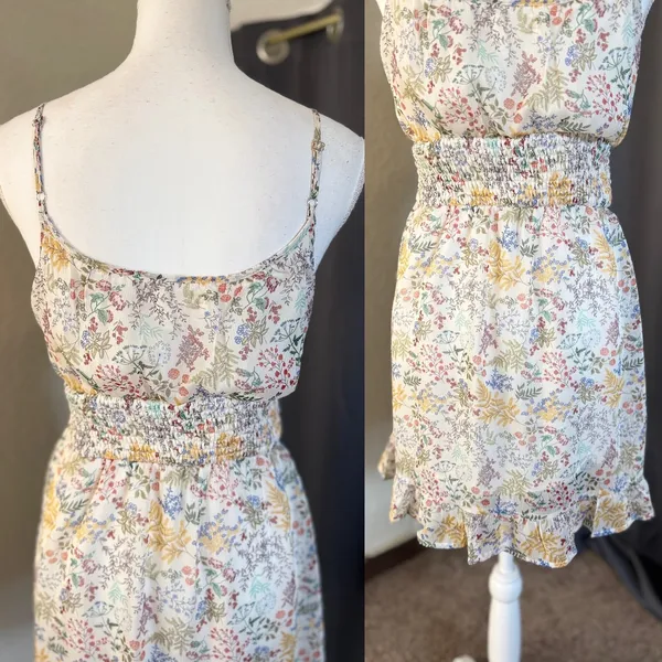 Altar'd State Floral Smocked Mini Dress S Cottagecore Botanical Ruffle - Image 10