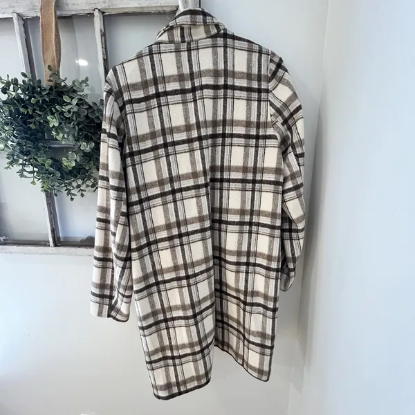 Andreè by‎ unit Plaid Size Medium Light Jacket Shacket Midi Length w/Open Front - Image 4