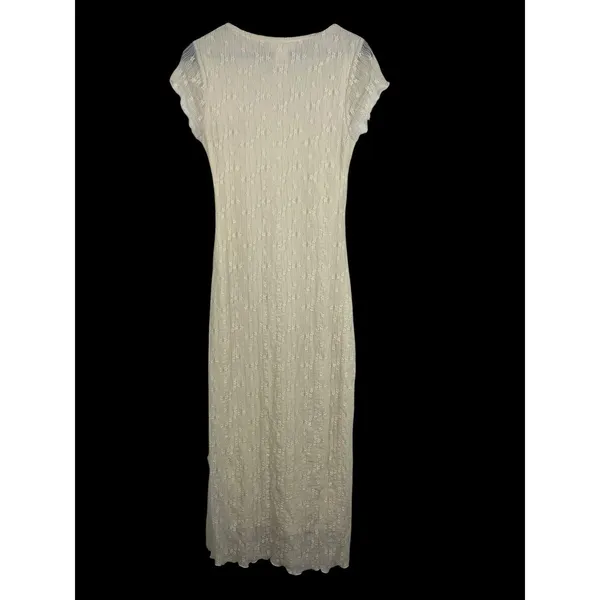 KIRIOUS Lace Up Midi Dress Cream Boho Sheer Lace Textured Slit Festival Beach S - Image 3