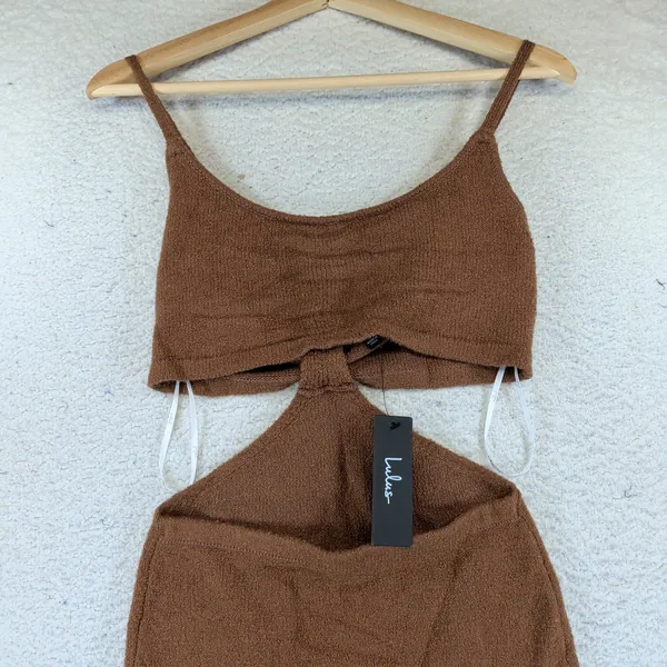 Lulus The Way I Feel Brown Knit Cut-Out Maxi Dress SW7883L Size Medium NWT - Image 3