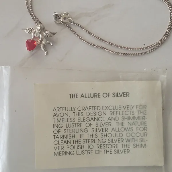 Vintage Sterling Silver Red Gemstone Birthstone Dainty Angel Necklace - Image 4