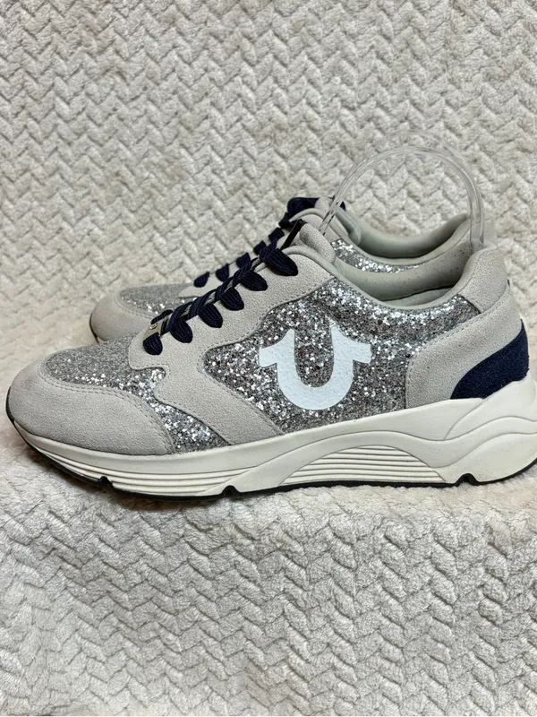 True‎ Religion Esther Silver Glitter Sneakers US 8 Suede Trim Chunky Y2K - Image 4