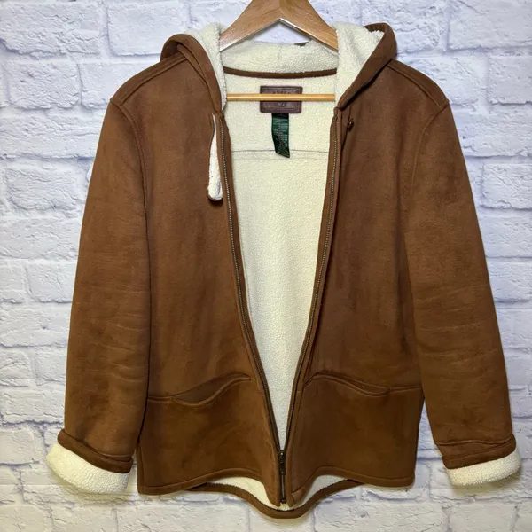 Lauren Ralph Lauren Dry Goods Jacket Sherpa Lined Hooded Coat Brown Women Large - Image 7