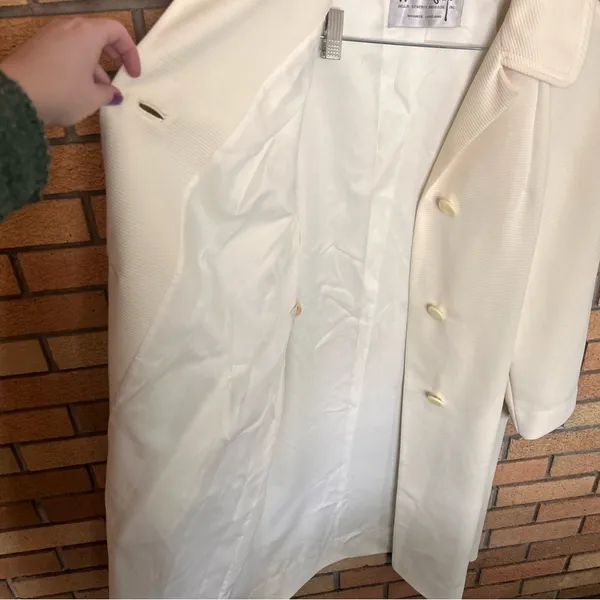 The Women’s Shop Vintage Ribbed Long Cream Button Trench Over Coat - Image 5