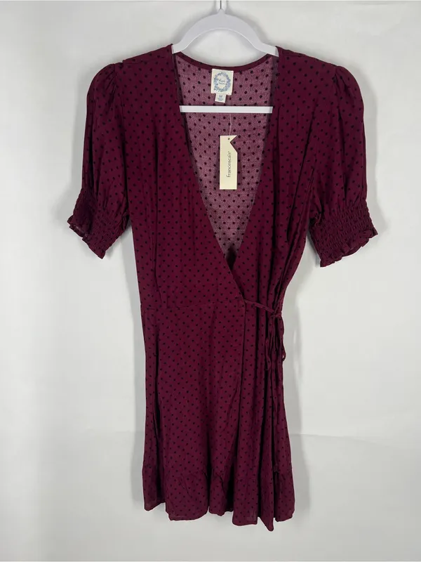 Blue Rain Burgundy Polka Dot Wrap Mini‎ Dress - Image 2