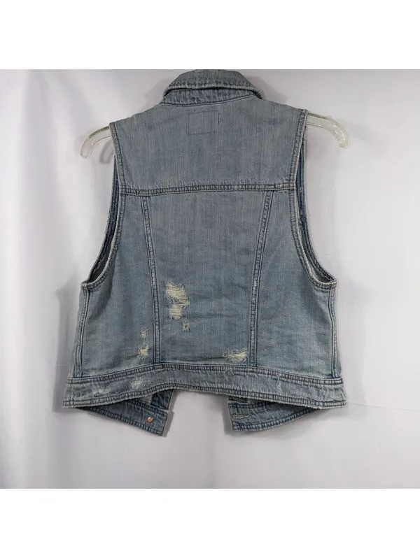 American Eagle Distressed Denim Vest Women’s Medium Light Wash Jean Vest - Image 8