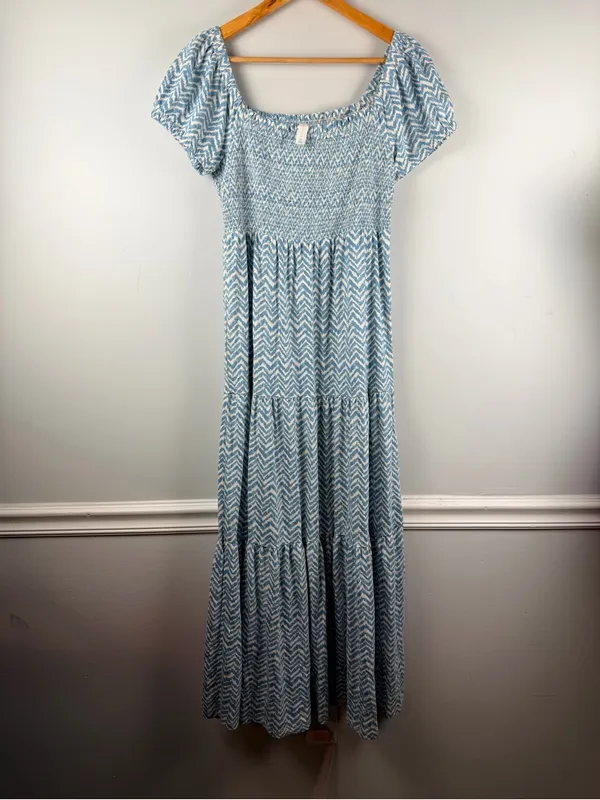 Daily Practice XS Tiered Maxi Dress Smocked Chevron A-line Long Anthropologie - Image 3