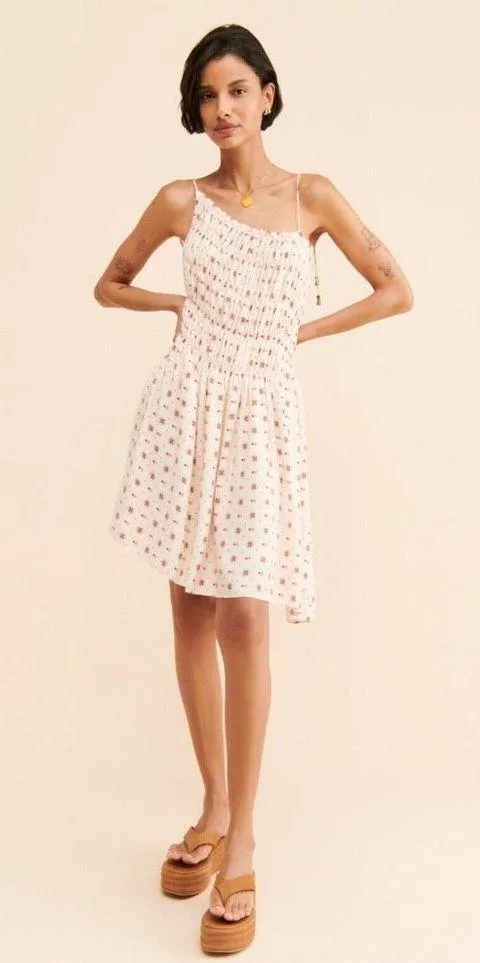 NEW Sz XS print Free People Tiered Pull-On Clementina Mini Dress in Ivory Combo - Image 2