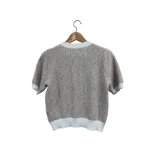 Urban Revivo Prep Short Sleeve Pearl Button Cardigan Sweater Beige White Medium - Image 3