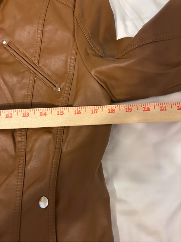 Vero Moda Cognac Faux Leather Moto Jacket L Quilted Zip - Image 4