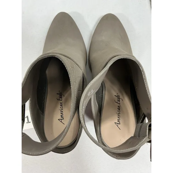 Womans Excellent American Eagle Slip On Sling Back Booties 11 Taupe Block Heel - Image 6