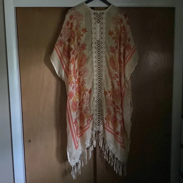 NWT Woven Heart boutique yellow floral tassel boho kimono, size XL - Image 7