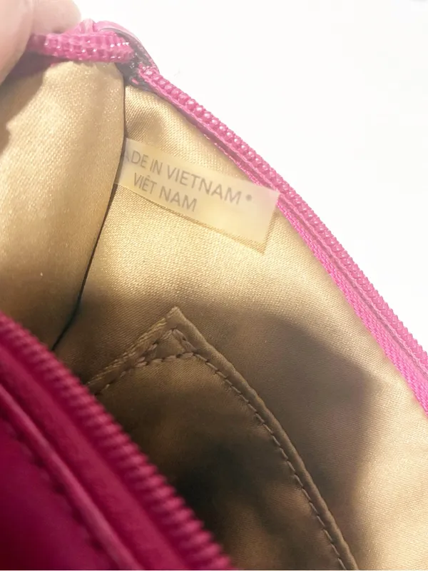 COACH Pink Cardinal Leather Rounded Wristlet Zipper Pouch Gold Satin Inner - Image 3
