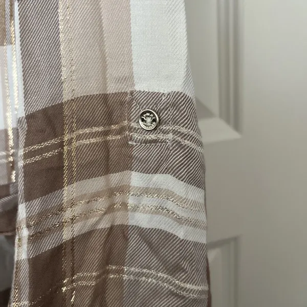 Tommy Hilfiger Womens Metallic Plaid Shirtdress Taupe NWT Size 8 Preppy Classic - Image 5