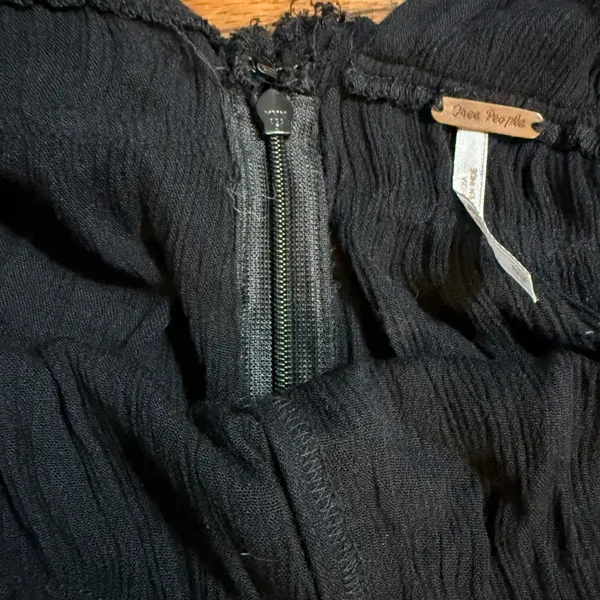Free People Black Wide Leg Jumpsuit Deep V Neck Boho Flowy‎ Silhouette Sz S - Image 12