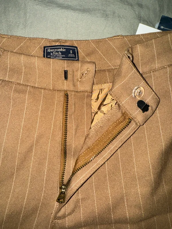 Abercrombie Pants Women's Medium Brown Striped Slack Cropped Relaxed - Image 3