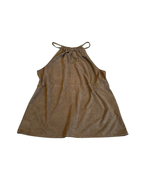 Max Studio Brown Faux Suede Halter Top Key Hole Front Boho Western Festival - Image 2