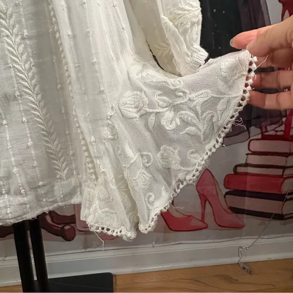 Free People White Embroidered Boho Mini Dress with Long Sleeves - Image 15