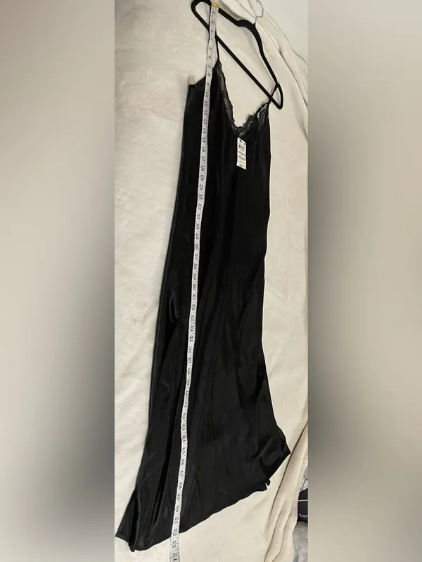 International Concepts Satin Like Lace-Trim Slip Long Nightgown Black Size M NWT - Image 6