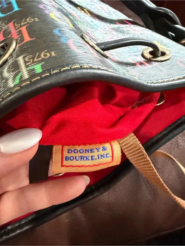 Dooney & Bourke Black Multicolor DB Logo Drawstring Shoulder Bag - Image 7