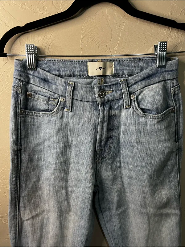 7 For All Mankind Kimmie Bootcut Light Wash Stretch Cowgirl Western Denim Jeans - Image 3
