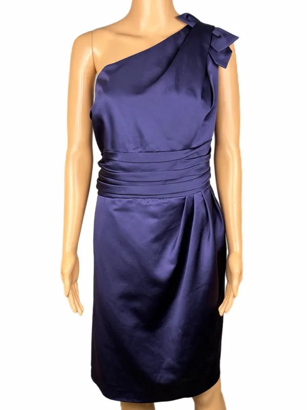 DAVID’S BRIDAL One-Shoulder Bow Satin Sheath Dress in Deep Purple Size 20 - Image 2