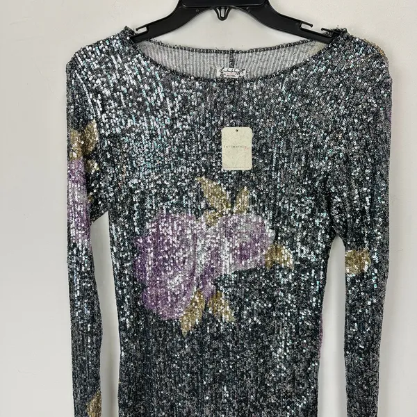 Free People Printed Gold Rush Sequin Top Long Sleeve Amethyst Combo XS NWT - Image 7