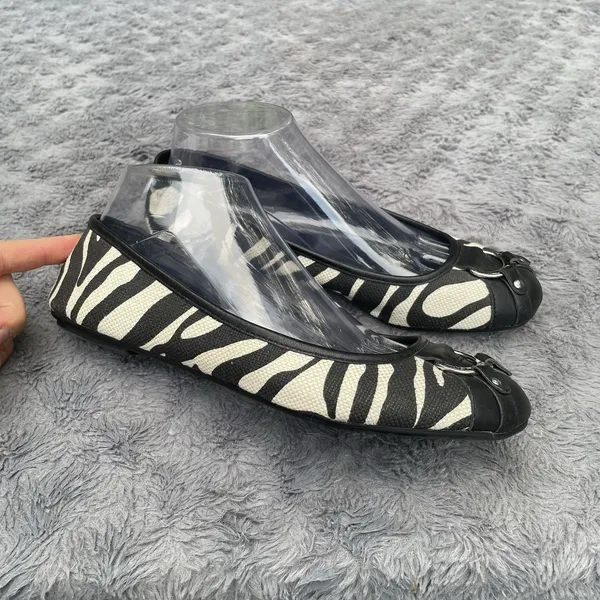 Zebra Ballet Flats Lauren Ralph Lauren Abigail II Black White Buckle Size 8B - Image 5