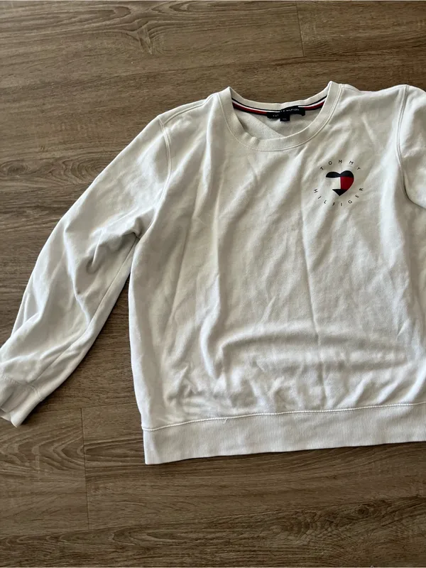 Tommy Hilfiger Womens Crewneck Sweatshirt Large White Heart Logo Cotton Preppy - Image 4