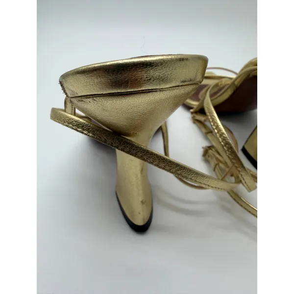 L'Autre‎ Chose Strappy Sandals Womens 36 Gold Metallic Leather Square Toe Italy - Image 7