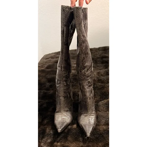Nine West faux snake skin stiletto knee high boots 6.5 quiet luxury animal - Image 2