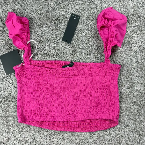 NWT Lulus Hot Pink Smocked Crop Top Women's Small - Image 4