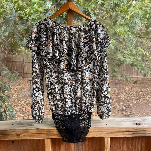 Free People Intimately Say It To Me Floral Print Bodysuit Black Combo Size XS - Image 5
