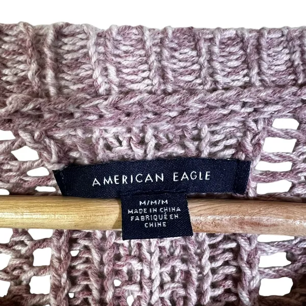 American Eagle Pointelle Marled Knit Oversized Sweater Mauve Open Stitch Size M - Image 7