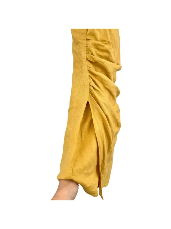 Reformation Kerrigan Linen Mini Dress Ruched Side Tuscan Sun Yellow Size 4 - Image 4