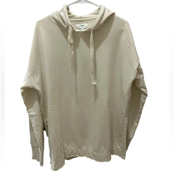AERIE long sleeve oversized hooded sweatshirt size Medium cream color 100% - Image 2