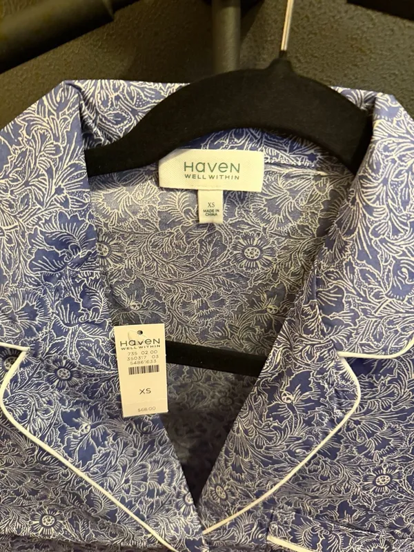 Haven Well Within Cotton Pajama Top Short Sleeve Blue Floral Print XS - Image 2