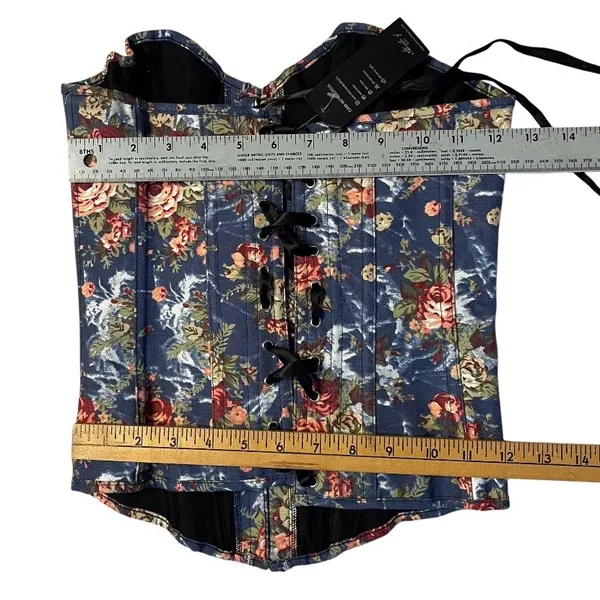 ALIVILA Y Fashion Corset Denim Floral Lace Up Back Strapless Bustier Size Medium - Image 3