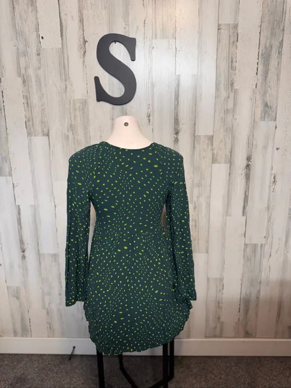 BP Nordstrom Dark Green Polka Dot Long Sleeve Smocked Mini Dress Womens Small Bo - Image 5