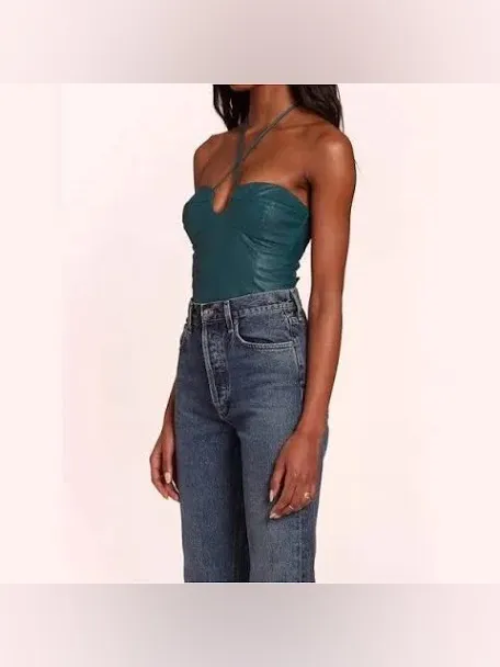 Amanda Uprichard Greca Bodysuit in Pine Faux Leather NWOT size L - Image 3