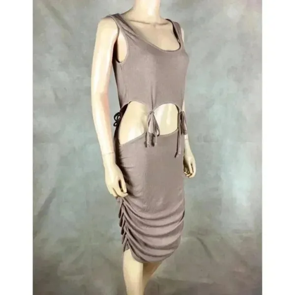 Taupe Cut Out Waist Midi Dress Size Large - Image 3