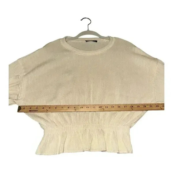 Zara‎ Cream Ribbed Peplum Sweater, Small - Image 4