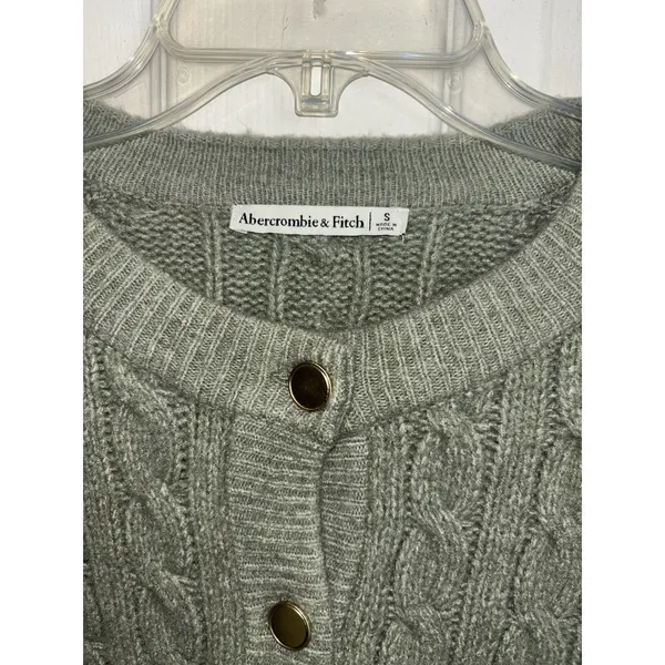 Abercrombie Fitch Fisherman Green Cable Knit Button Cardigan Small Wool Blend - Image 3