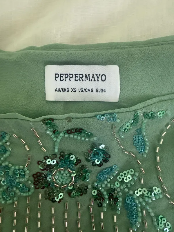 pepper mayo teal embroidered mini skirt - Image 3