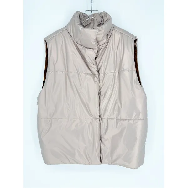 Fabletics Oversized Reversible Puffer Vest Women's Size L Pink Tan Gorpcore‎ - Image 2