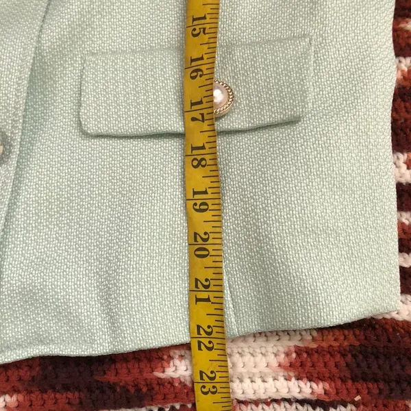 NWT JM Studio John Meyer Light Mint Green Tweed Blazer Jacket Pearl Gold Button Linen Blend Preppy Old Money Office Siren #Regal #Regency Women M Measurement in pics - Image 8